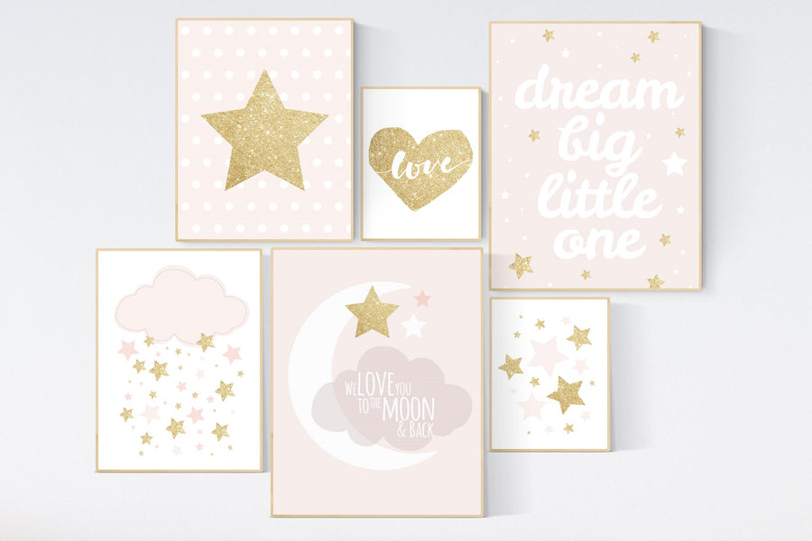 Nursery decor girl, blush pink,Nursery prints girl, blush Nursery decor, blush gold nursery wall art, blush pink, stars, moon, cloud