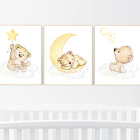 Nursery decor bear, gender neutral nursery wall art, yellow nursery, bear nursery print, teddy bear decor, nursery wall art animals, yellow