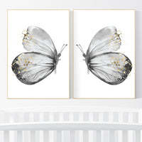 Nursery decor girl butterfly, gray nursery, black white, Butterfly Nursery Art, Butterfly Wall Decor, black and white, grey gold nursery