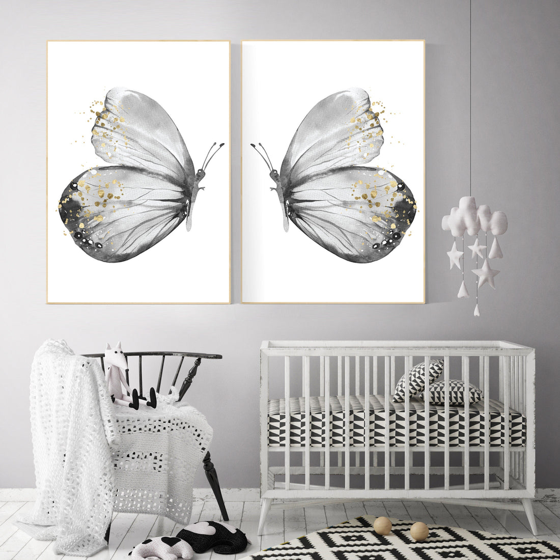 Nursery decor girl butterfly, gray nursery, black white, Butterfly Nursery Art, Butterfly Wall Decor, black and white, grey gold nursery