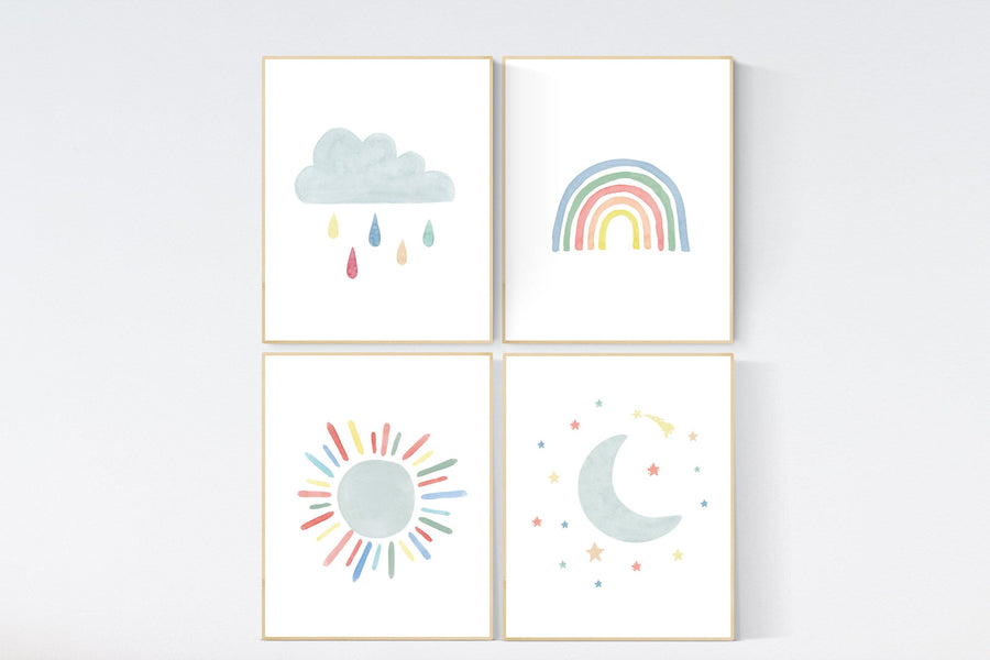 Nursery decor rainbow, neutral Rainbow Wall Art, rainbow Print Set, Cloud Rainbow Sun, Rainbow Wall Art, gender neutral, Watercolor Rainbow