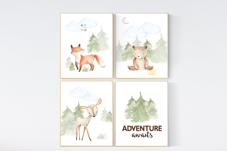 WOODLAND animals nursery decor, animal prints, jungle animals, gender neutral nursery, Woodland Nursery Wall Art, Woodland Print Set