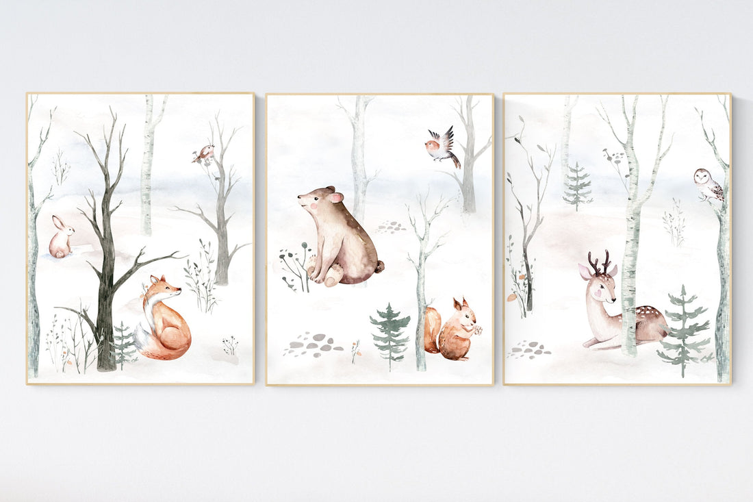 Nursery decor woodland animals, gender neutral nursery, Woodland Nursery Wall Art, Woodland animal prints, forest, animal nursery wall decor