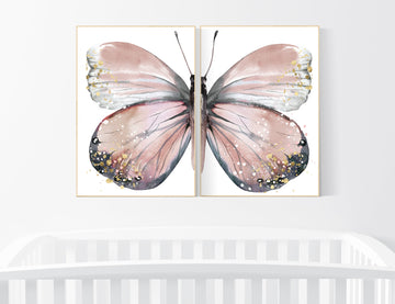 Nursery decor girl butterfly, blush gold, blush pink nursery art, Butterfly Nursery Art, Butterfly Wall Decor, Blush Pink Nursery Art, girl