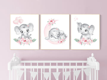Nursery decor girl elephant, nursery decor girl flower, nursery decor girl floral, Boho baby room, pink nursery decor, flower baby room