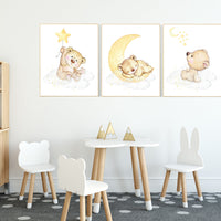 Nursery decor bear, gender neutral nursery wall art, yellow nursery, bear nursery print, teddy bear decor, nursery wall art animals, yellow