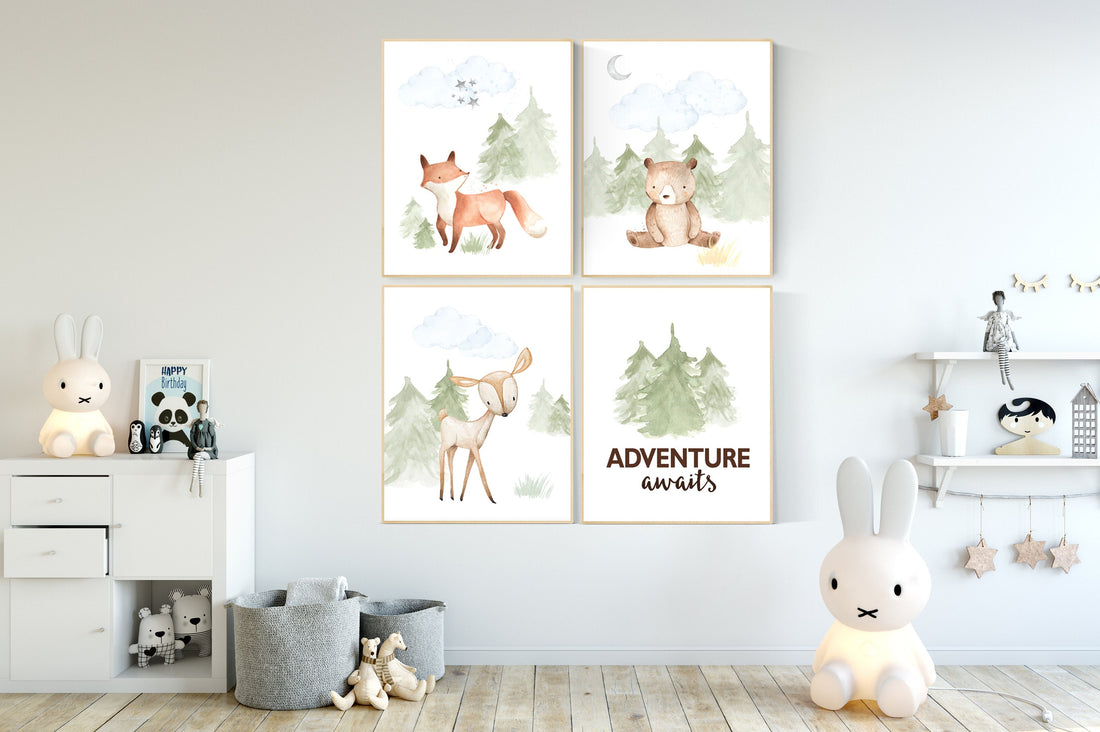 WOODLAND animals nursery decor, animal prints, jungle animals, gender neutral nursery, Woodland Nursery Wall Art, Woodland Print Set