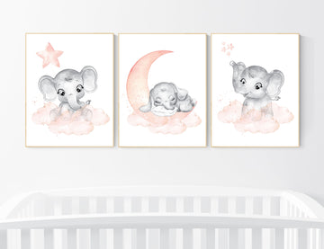 Nursery decor elephant, peach nursery, elephant nursery print, nursery wall art animals, girl nursery, coral nursery, nursery wall decor