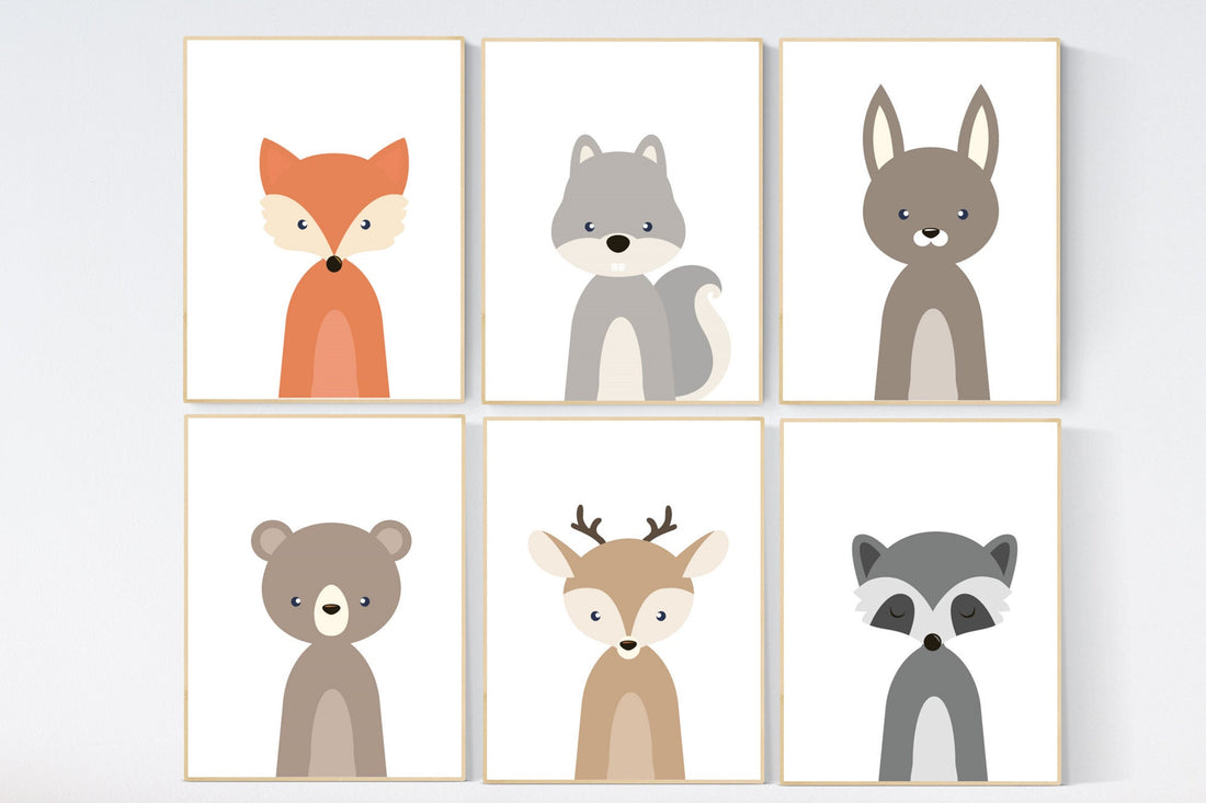 Animal nursery prints, Nursery decor boy woodland, woodland animals print, woodland animals nursery wall art, nursery decor girl woodland
