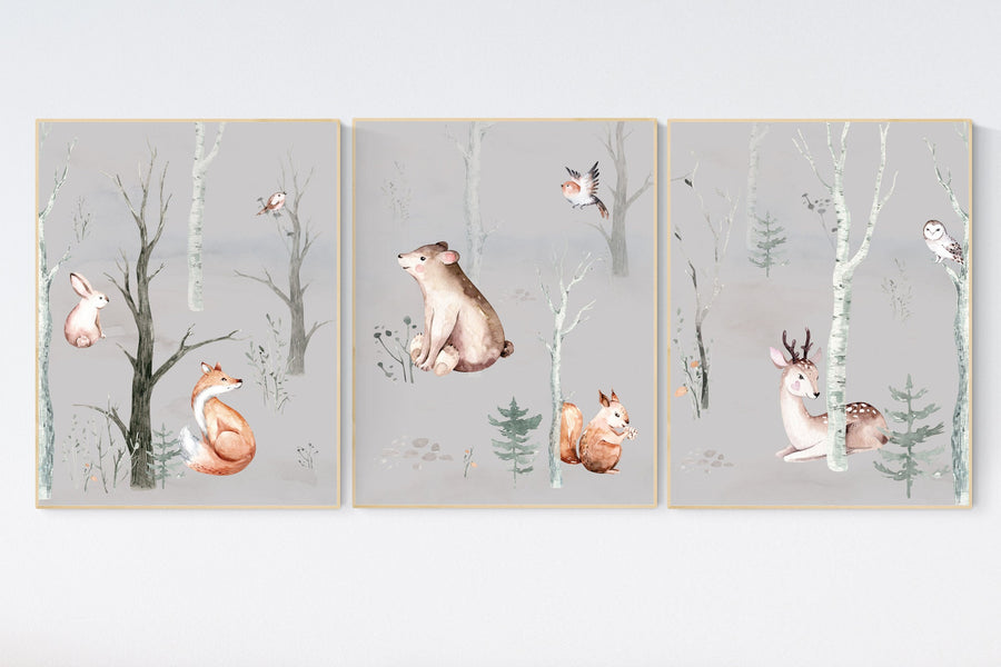 Gender neutral nursery, Nursery decor woodland animals, Woodland Nursery Wall Art, forest, animal nursery wall decor, nursery wall decor