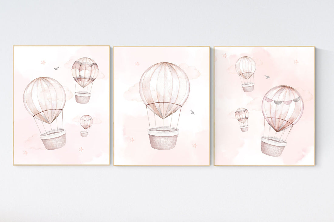 Nursery decor girl blush pink, hot air balloon nursery, blush pink nursery, nursery decor woodland animal, hot air balloon nursery, animal