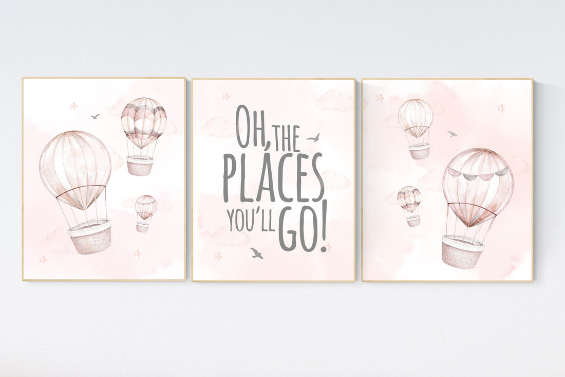 Nursery decor girl blush pink, hot air balloon nursery, blush pink nursery, nursery decor woodland animal, hot air balloon nursery, animal