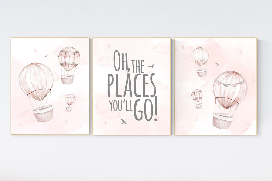 Nursery decor girl blush pink, hot air balloon nursery, blush pink nursery, nursery decor woodland animal, hot air balloon nursery, animal