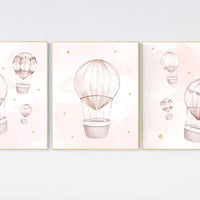 Blush nursery wall art, Nursery decor girl, hot air balloon nursery, blush pink nursery, nursery decor woodland animals, hot air balloon