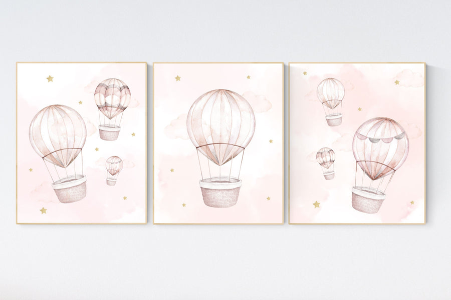 Blush nursery wall art, Nursery decor girl, hot air balloon nursery, blush pink nursery, nursery decor woodland animals, hot air balloon