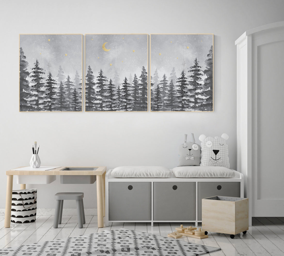 Woodland Nursery Prints, gender neutral, Nursery Wall Art, Mountain Nursery Print, Forest Nursery Prints, Woodland Nursery Decor, tree
