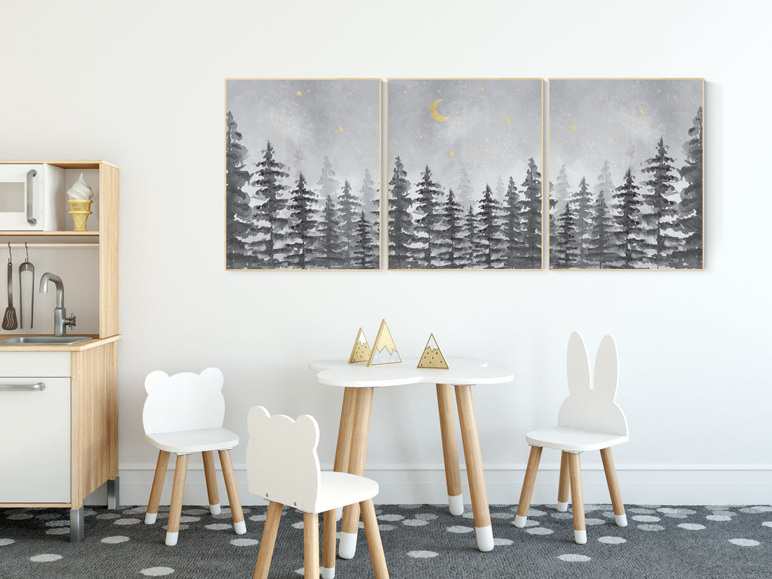 Woodland Nursery Prints, gender neutral, Nursery Wall Art, Mountain Nursery Print, Forest Nursery Prints, Woodland Nursery Decor, tree