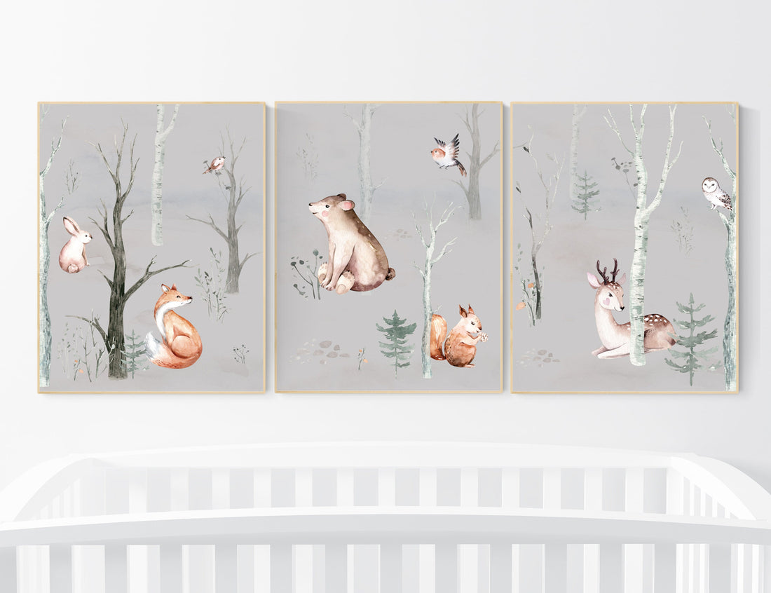 Gender neutral nursery, Nursery decor woodland animals, Woodland Nursery Wall Art, forest, animal nursery wall decor, nursery wall decor