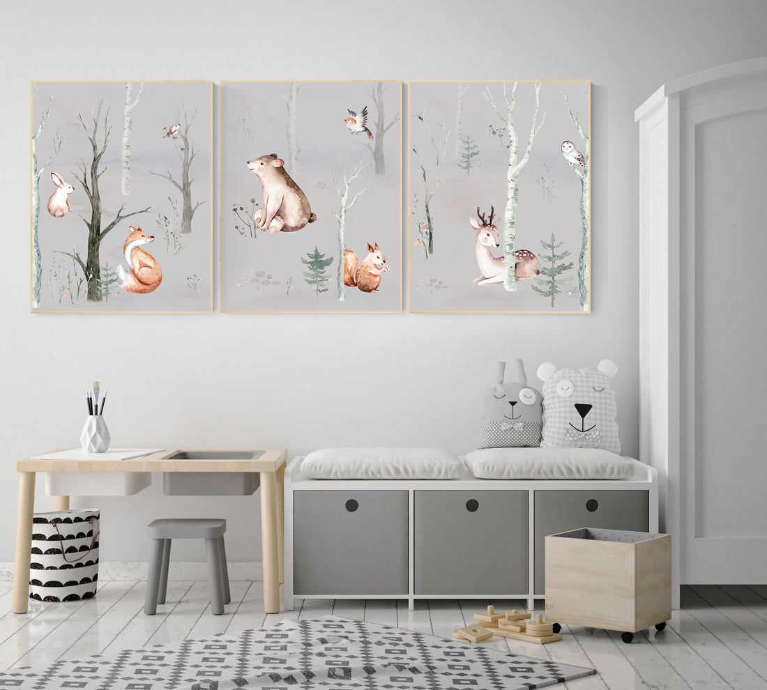 Gender neutral nursery, Nursery decor woodland animals, Woodland Nursery Wall Art, forest, animal nursery wall decor, nursery wall decor