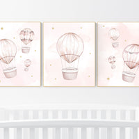 Blush nursery wall art, Nursery decor girl, hot air balloon nursery, blush pink nursery, nursery decor woodland animals, hot air balloon