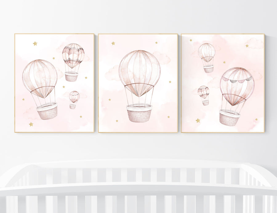 Blush nursery wall art, Nursery decor girl, hot air balloon nursery, blush pink nursery, nursery decor woodland animals, hot air balloon