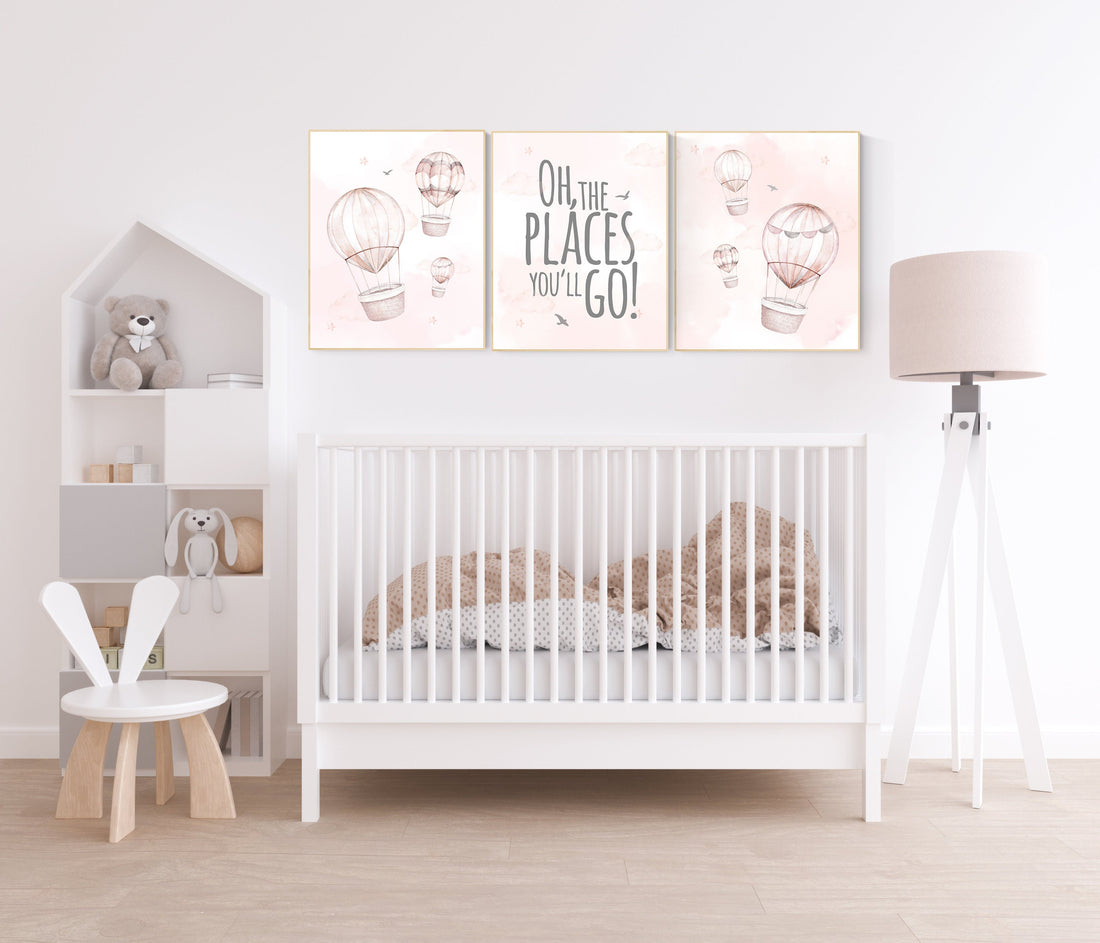 Nursery decor girl blush pink, hot air balloon nursery, blush pink nursery, nursery decor woodland animal, hot air balloon nursery, animal