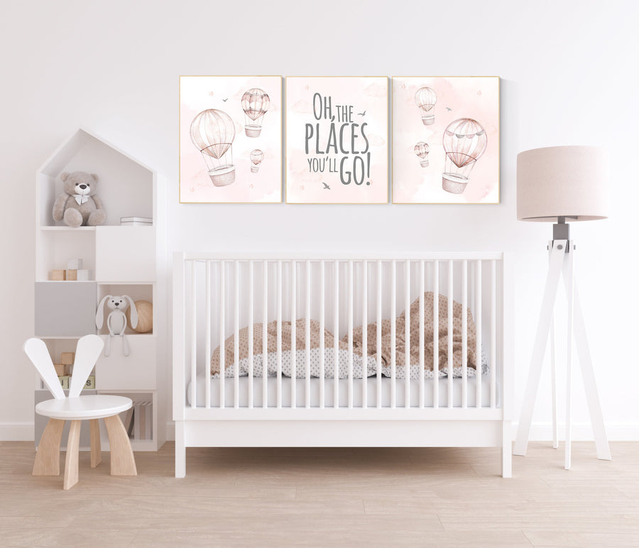 Nursery decor girl blush pink, hot air balloon nursery, blush pink nursery, nursery decor woodland animal, hot air balloon nursery, animal