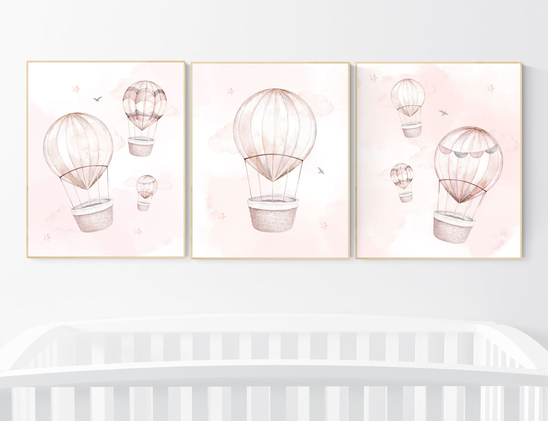 Nursery decor girl blush pink, hot air balloon nursery, blush pink nursery, nursery decor woodland animal, hot air balloon nursery, animal