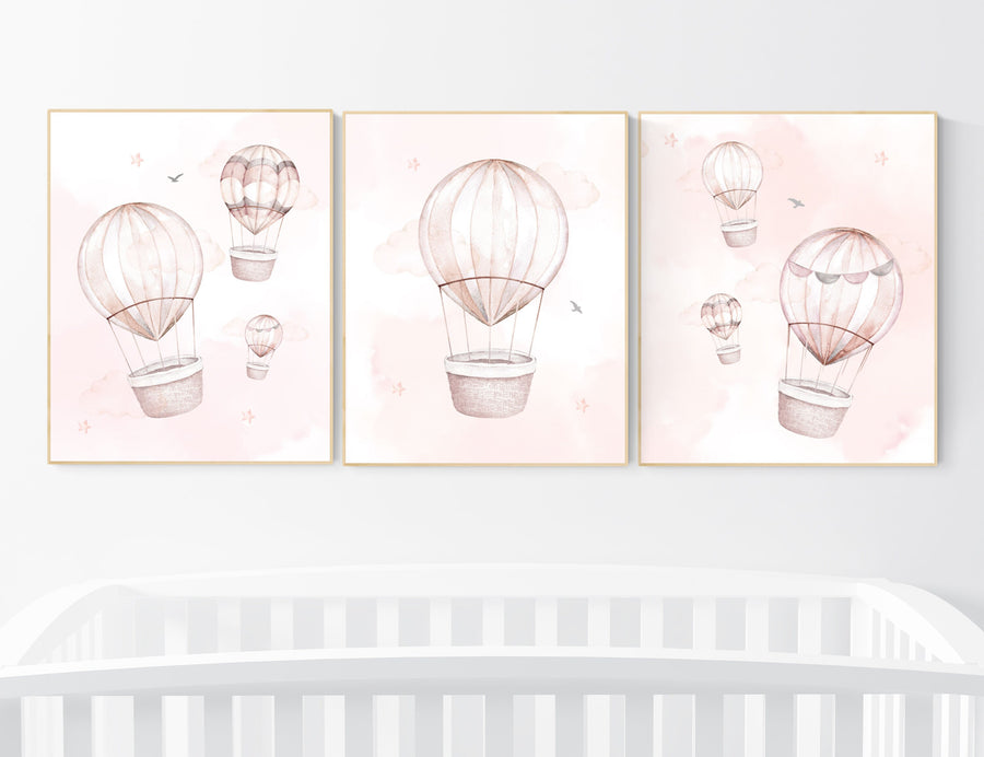 Nursery decor girl blush pink, hot air balloon nursery, blush pink nursery, nursery decor woodland animal, hot air balloon nursery, animal