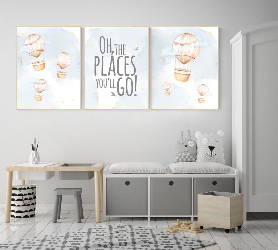 Nursery decor gender neutral, hot air balloon, neutral nursery, baby room decor, nursery prints, hot air balloon nursery, unisex nursery