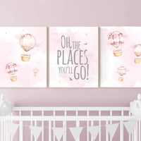 Hot air balloon nursery girls, Nursery decor girl, hot air balloon art for nursery, pink nursery prints, girls room wall decor, girl nursery