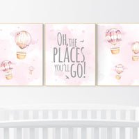 Hot air balloon nursery girls, Nursery decor girl, hot air balloon art for nursery, pink nursery prints, girls room wall decor, girl nursery