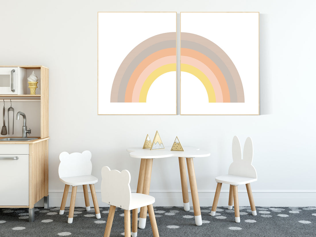 Nursery decor rainbow, gender neutral Rainbow Wall Art, rainbow Print Set, earth color, Rainbow Wall decor, neutral colors, set of 2