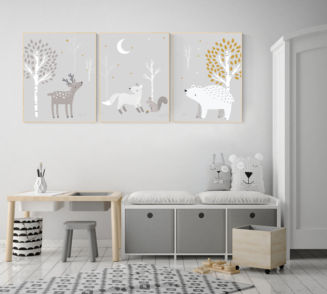 Nursery decor woodland animals, gender neutral nursery, Woodland Nursery Wall Art, Woodland animal prints, forest, animal nursery wall decor