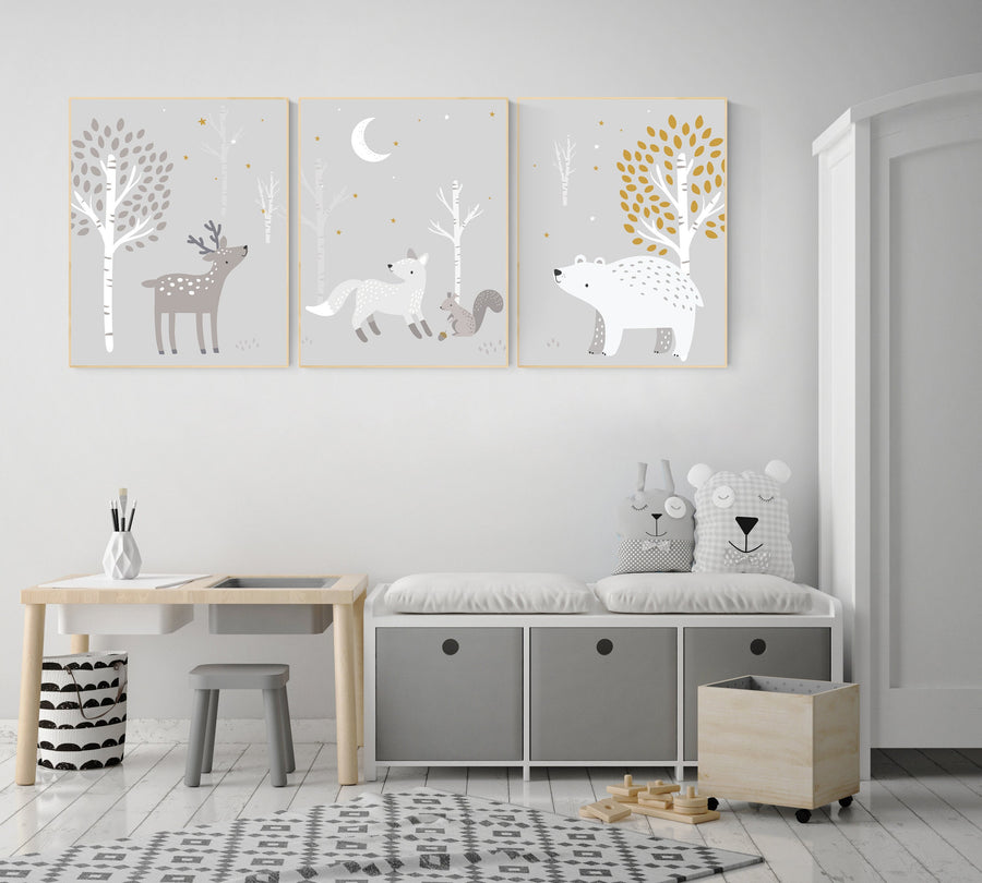 Nursery decor woodland animals, gender neutral nursery, Woodland Nursery Wall Art, Woodland animal prints, forest, animal nursery wall decor