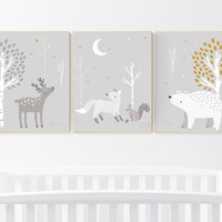 Nursery decor woodland animals, gender neutral nursery, Woodland Nursery Wall Art, Woodland animal prints, forest, animal nursery wall decor