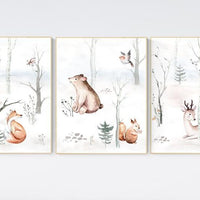 CANVAS LISTING: Nursery decor woodland animals, gender neutral nursery, Woodland Nursery Wall Art, Woodland animal prints