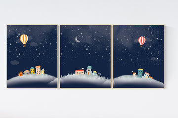 Gender neutral nursery, Nursery decor neutral, moon and stars, nursery decor sets, nursery decor boy stars, sky, set of 3