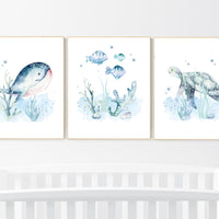 Ocean nursery decor, Nautical nursery print set, under the sea nursery, gender neutral nursery, ocean, nautical, Under the sea wall art