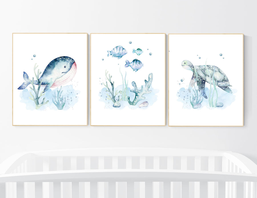 Ocean nursery decor, Nautical nursery print set, under the sea nursery, gender neutral nursery, ocean, nautical, Under the sea wall art