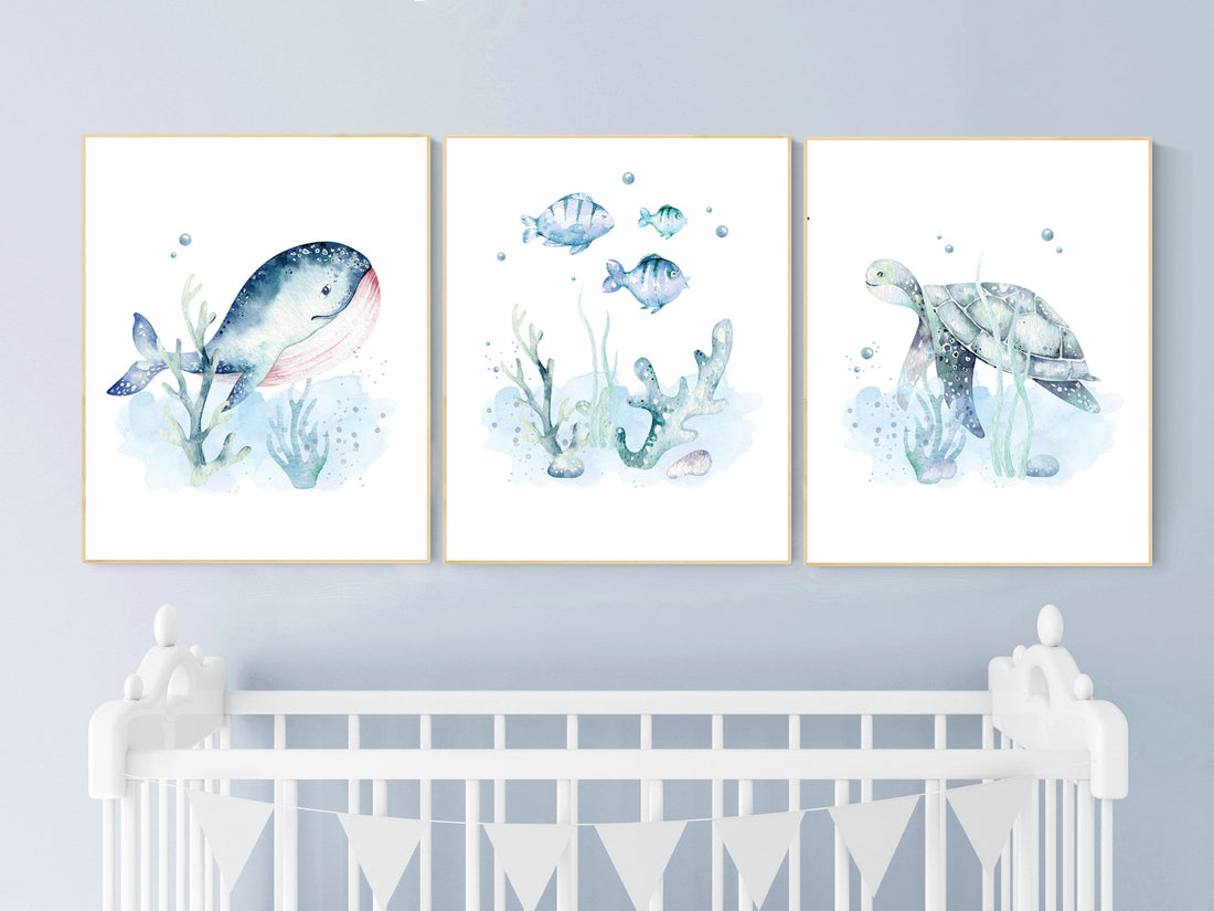 Ocean nursery decor, Nautical nursery print set, under the sea nursery, gender neutral nursery, ocean, nautical, Under the sea wall art