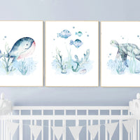 Ocean nursery decor, Nautical nursery print set, under the sea nursery, gender neutral nursery, ocean, nautical, Under the sea wall art