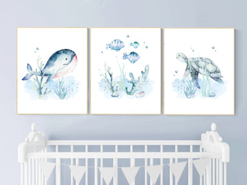 Ocean nursery decor, Nautical nursery print set, under the sea nursery, gender neutral nursery, ocean, nautical, Under the sea wall art