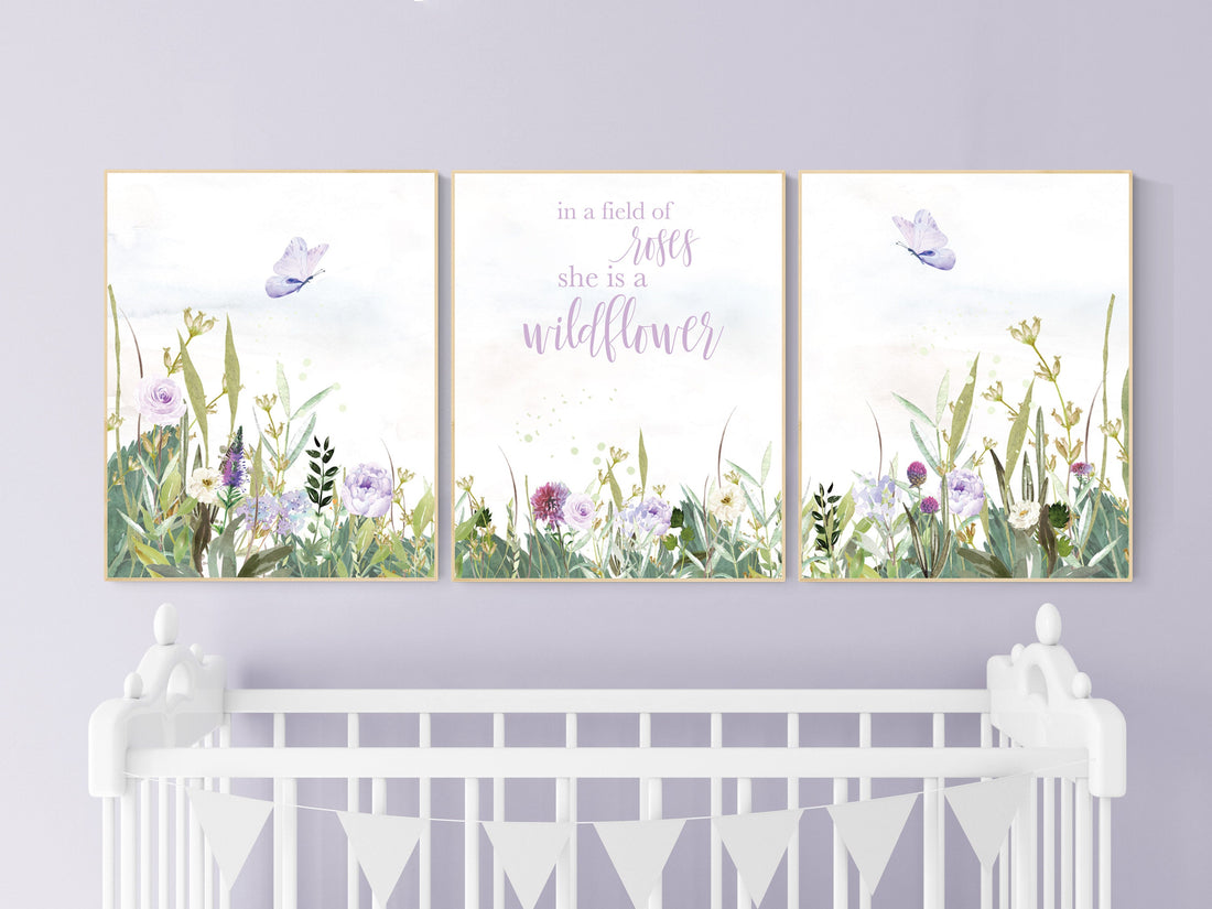 Nursery decor girl floral, butterfly, purple nursery, flower Nursery Art, Girl Nursery Art, lilac nursery, lavender