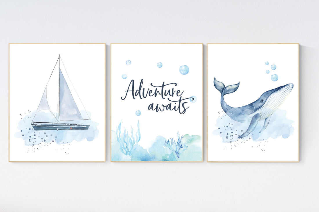 Ocean nursery decor, Nautical nursery print set, under the sea nursery, gender neutral nursery, ocean, nautical, Under the sea wall art