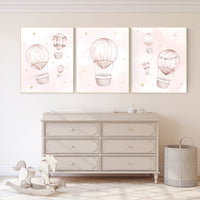 Blush nursery wall art, Nursery decor girl, hot air balloon nursery, blush pink nursery, nursery decor woodland animals, hot air balloon