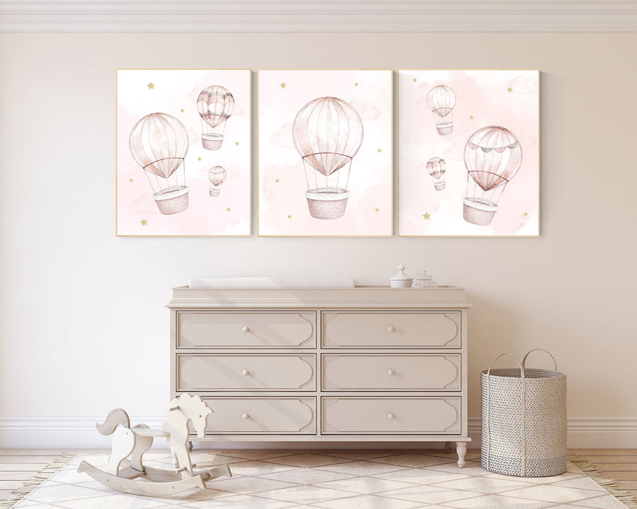 Blush nursery wall art, Nursery decor girl, hot air balloon nursery, blush pink nursery, nursery decor woodland animals, hot air balloon