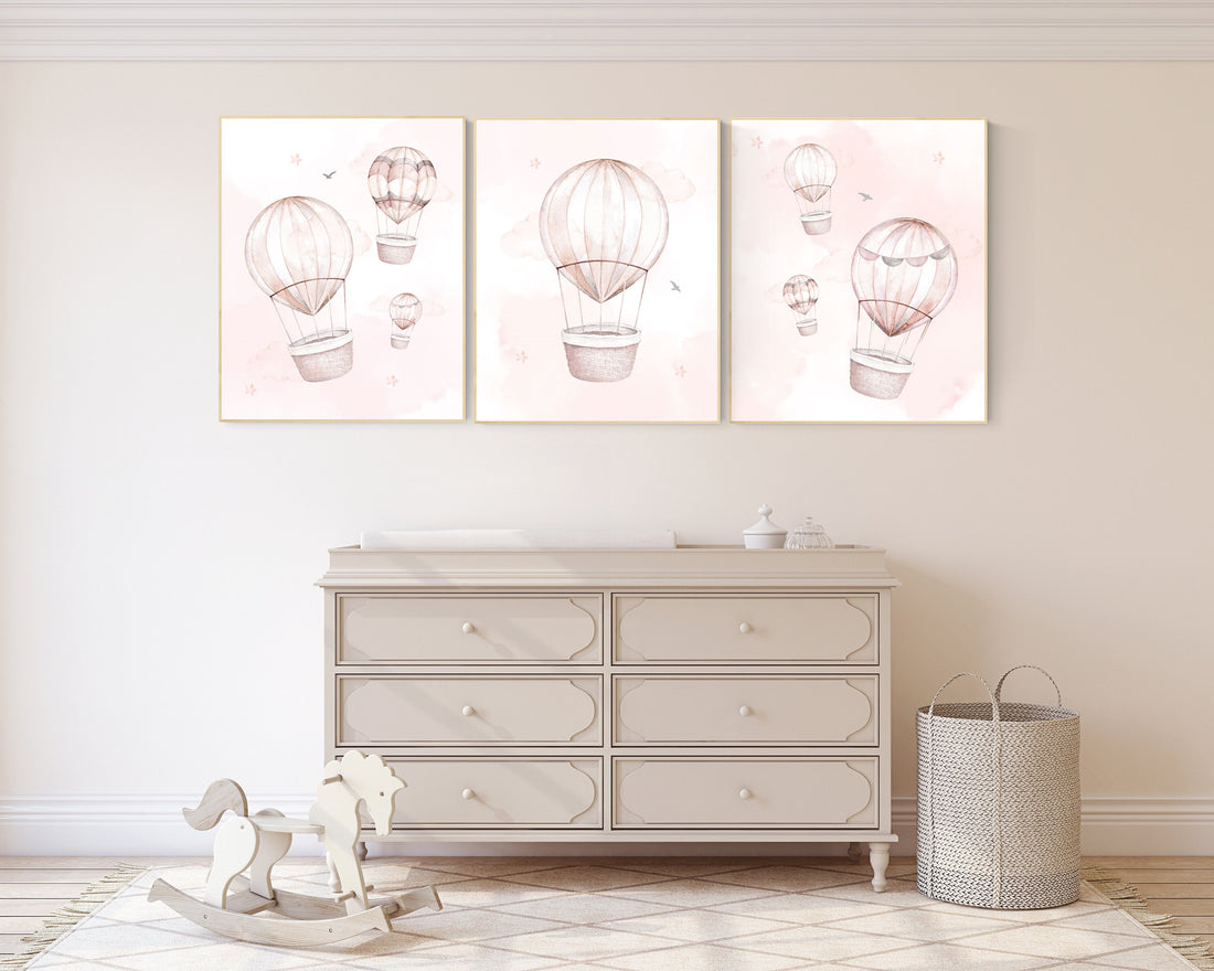 Nursery decor girl blush pink, hot air balloon nursery, blush pink nursery, nursery decor woodland animal, hot air balloon nursery, animal