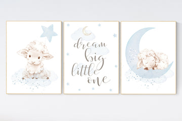 Sheep nursery decor, blue grey nursery, nursery decor lambs, nursery wall art sheep, baby boy nursery, gray blue, nursery wall decor