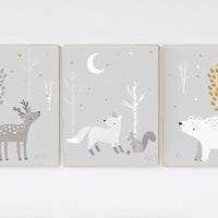 Nursery decor woodland animals, gender neutral nursery, Woodland Nursery Wall Art, Woodland animal prints, forest, animal nursery wall decor